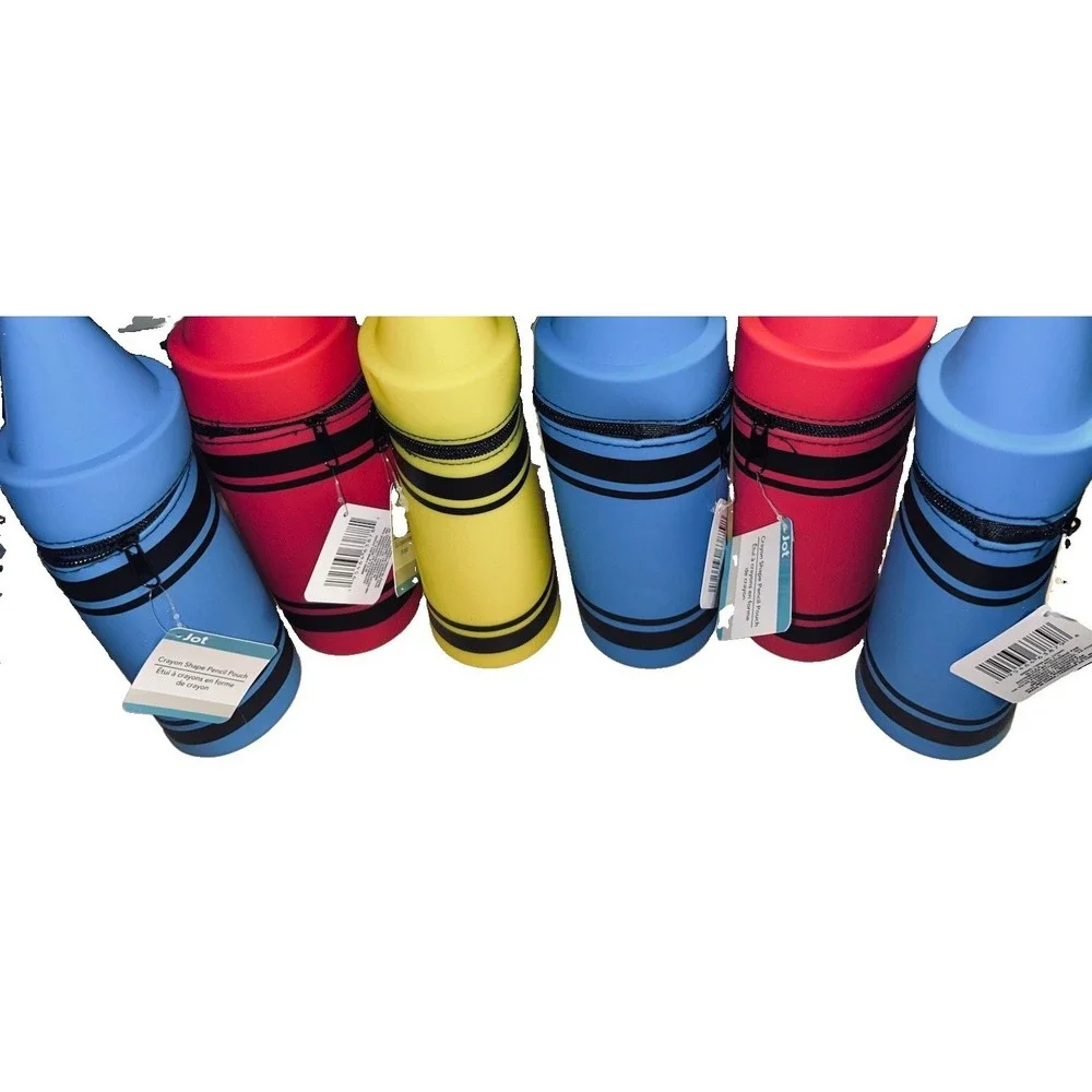 Crayon Shaped Zipper Silicone Pencil Pen Crayons Pouch  Set Of 6